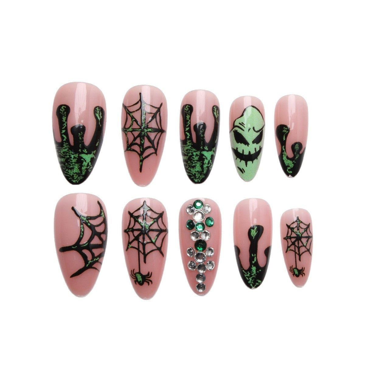 Halloween Press On Nails Art With 24 Almond Shaped Fake Featuring Spiderweb Ghost And Glitter Designs - Image 4