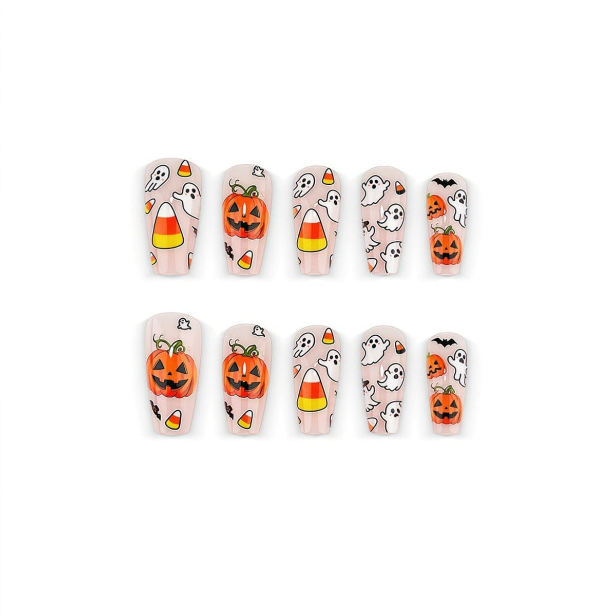 Halloween Press On Nails Fake Reusable With Ghost Pumpkin And Candy Corn Designs - Image 4