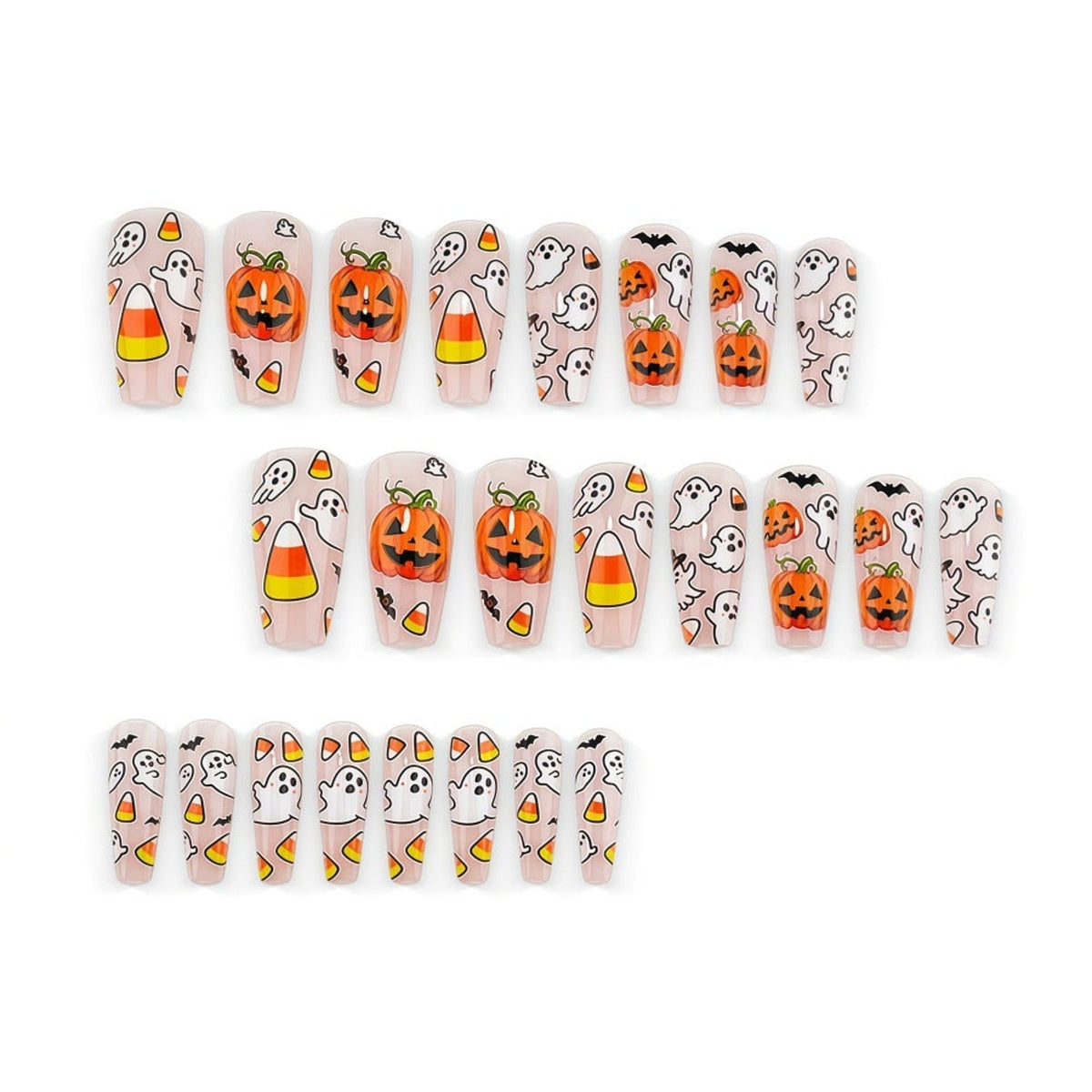 Halloween Press On Nails Fake Reusable With Ghost Pumpkin And Candy Corn Designs - Image 3