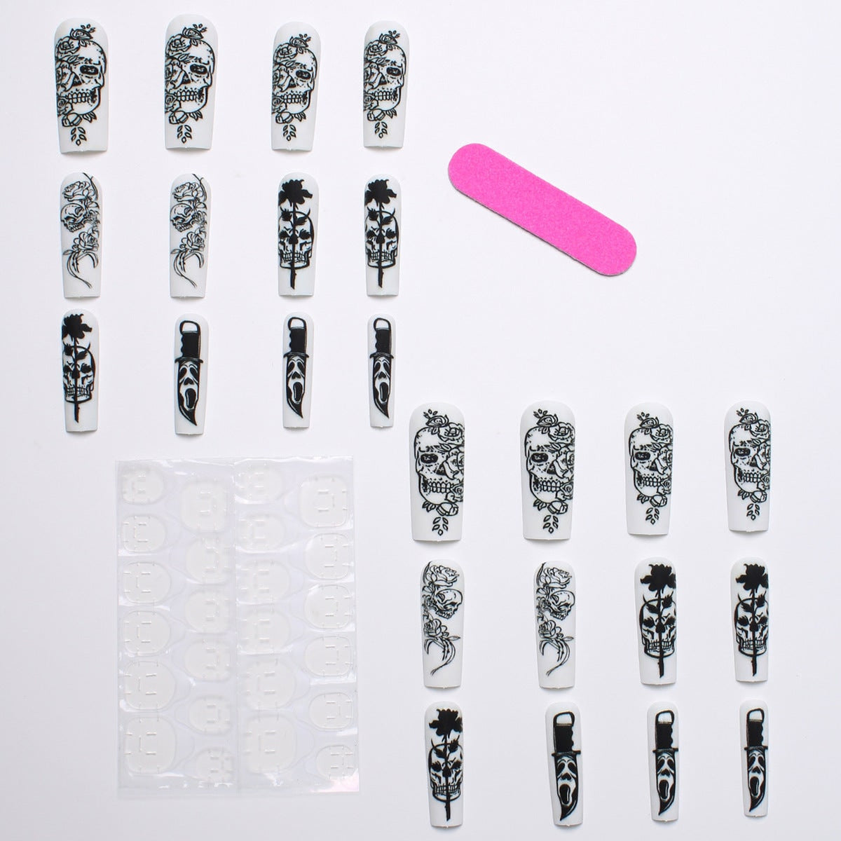 Halloween Press On Nails Long Coffin Shape Skull And Ghostface Designs - Image 2