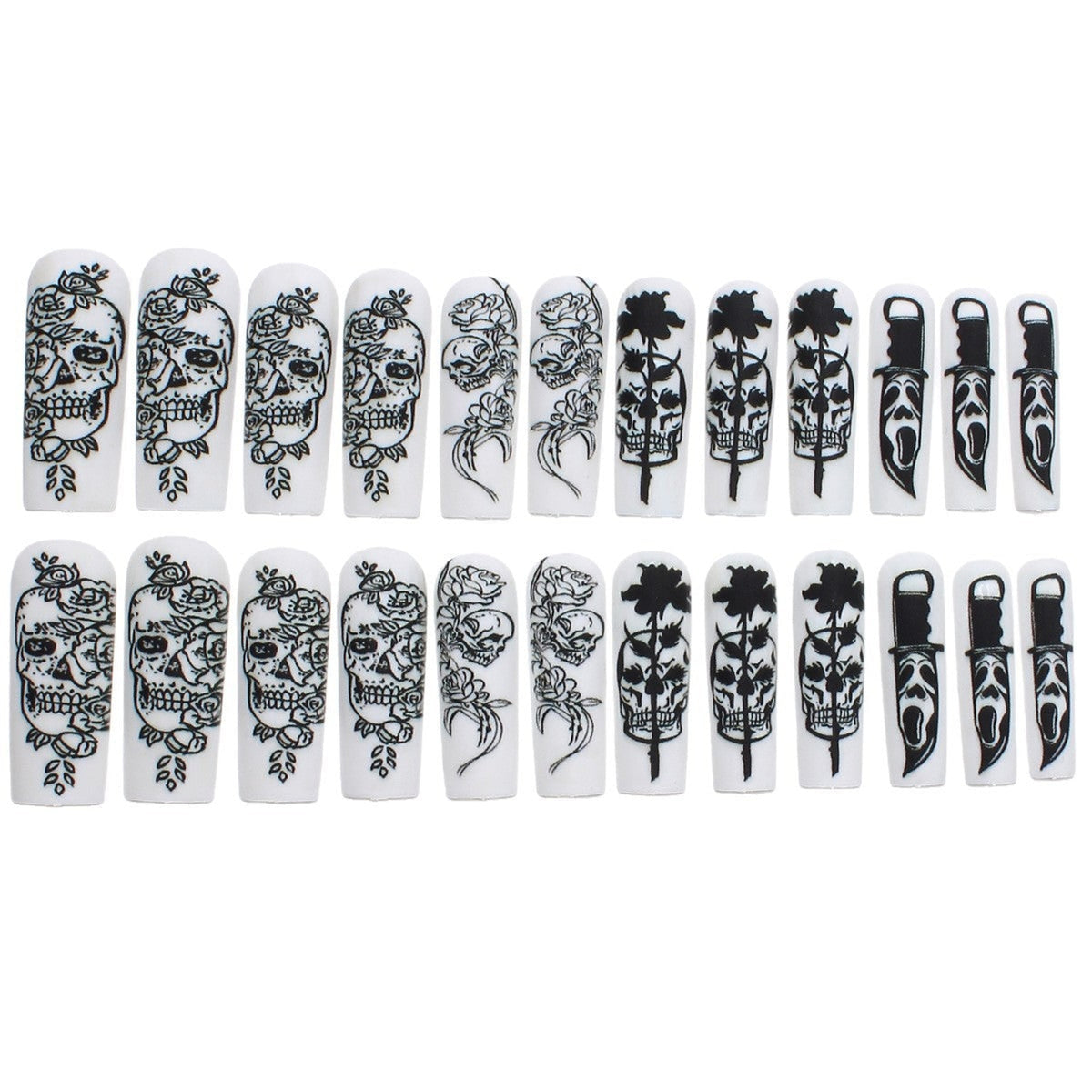 Halloween Press On Nails Long Coffin Shape Skull And Ghostface Designs - Image 4