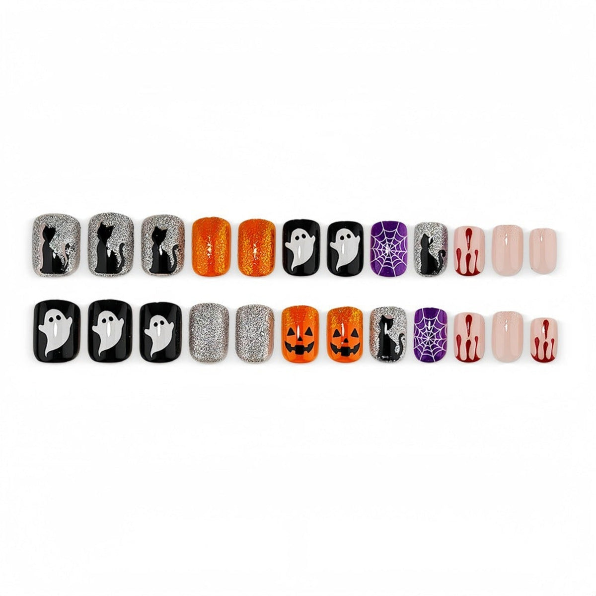 Halloween Press On Nails Set With Spooky Ghost Pumpkin Spiderweb And Black Cat Designs - Image 5