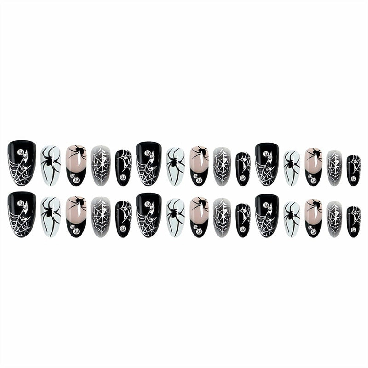 Halloween Press On Nails Spider Web Design Almond Fake Art Set With Silver Studs - Image 5