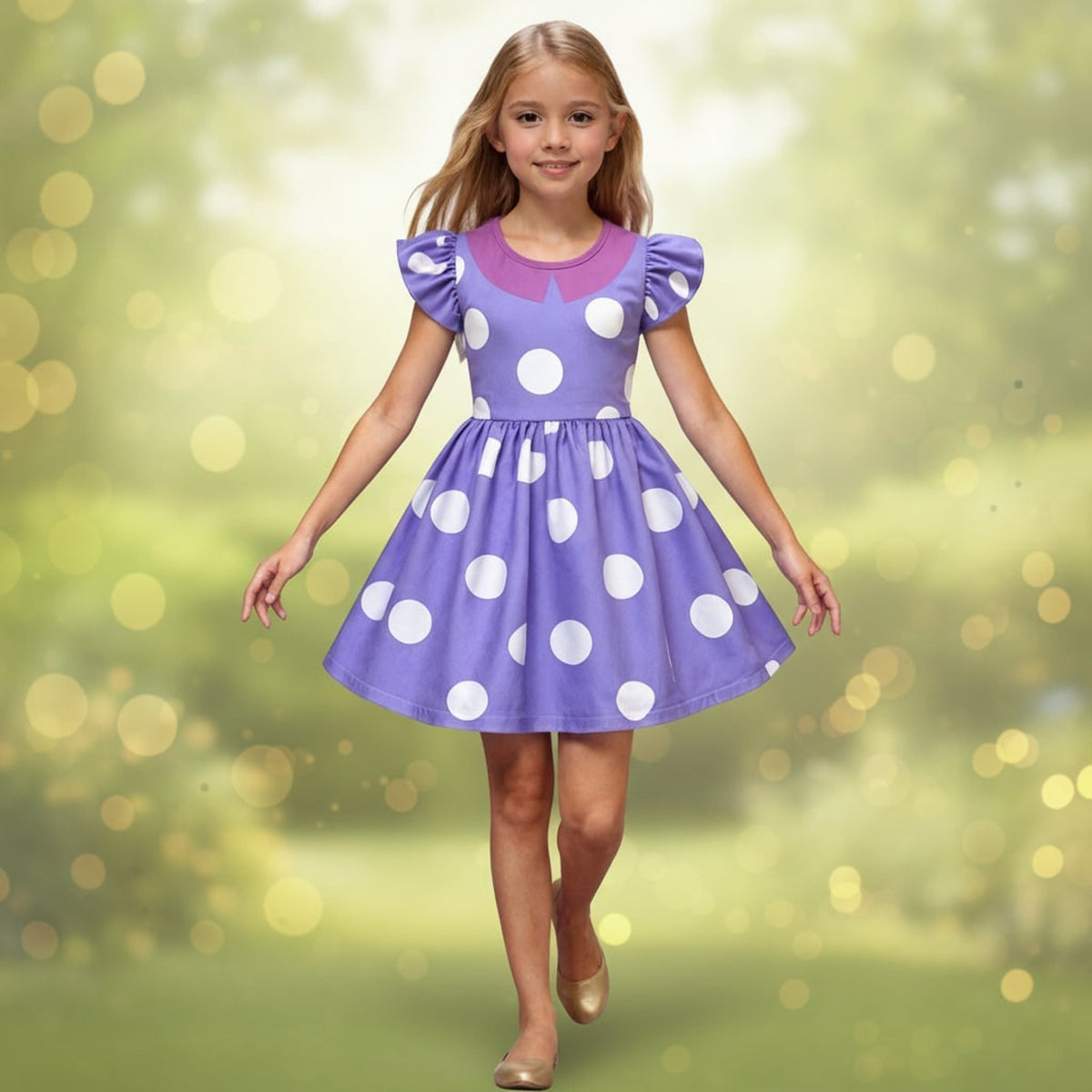 Halloween Princess For Purple Polka Dot Costume With Flutter Sleeves Soft Durable Fabric Easy Slip-On Design - Image 1