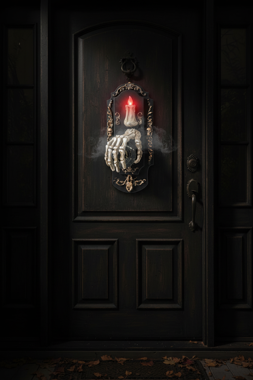 Halloween Prop Doorbell Decoration With Skeleton Hand And Glowing Candle - Image 4