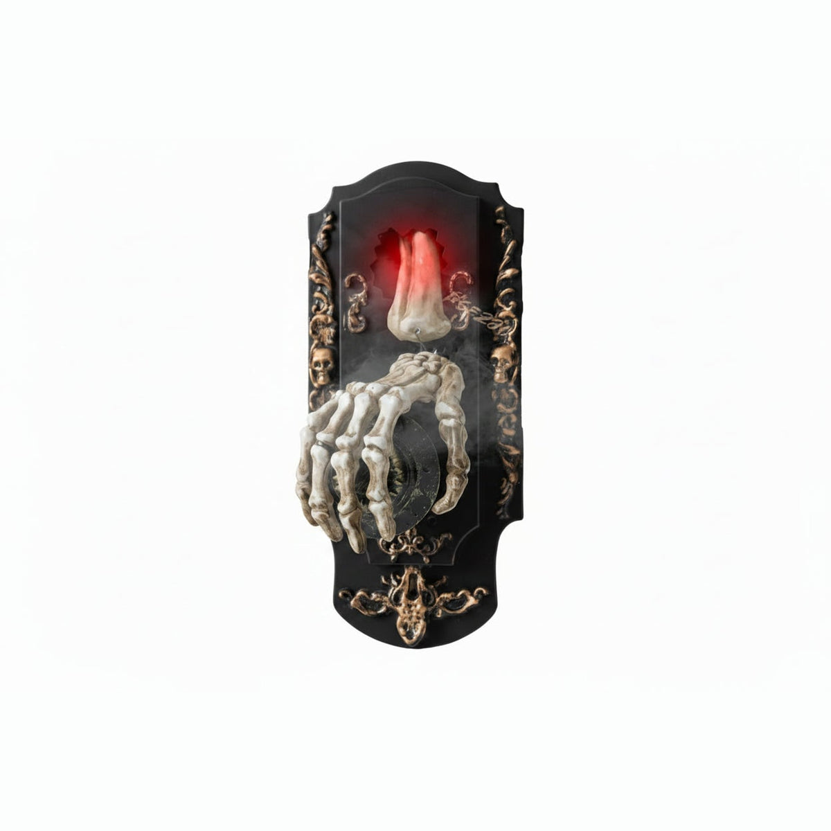Halloween Prop Doorbell Decoration With Skeleton Hand And Glowing Candle - Image 1