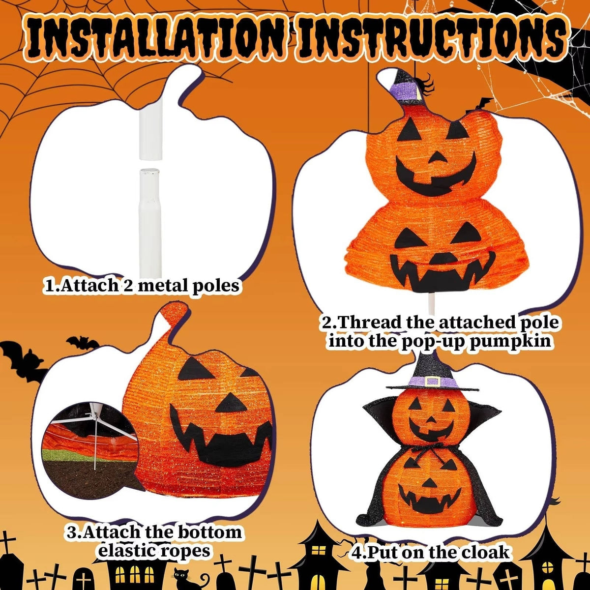 Halloween Pumpkin Decoration Lighted Witch Stacked Set For Outdoor Garden Decor Warm White Lights - Image 7
