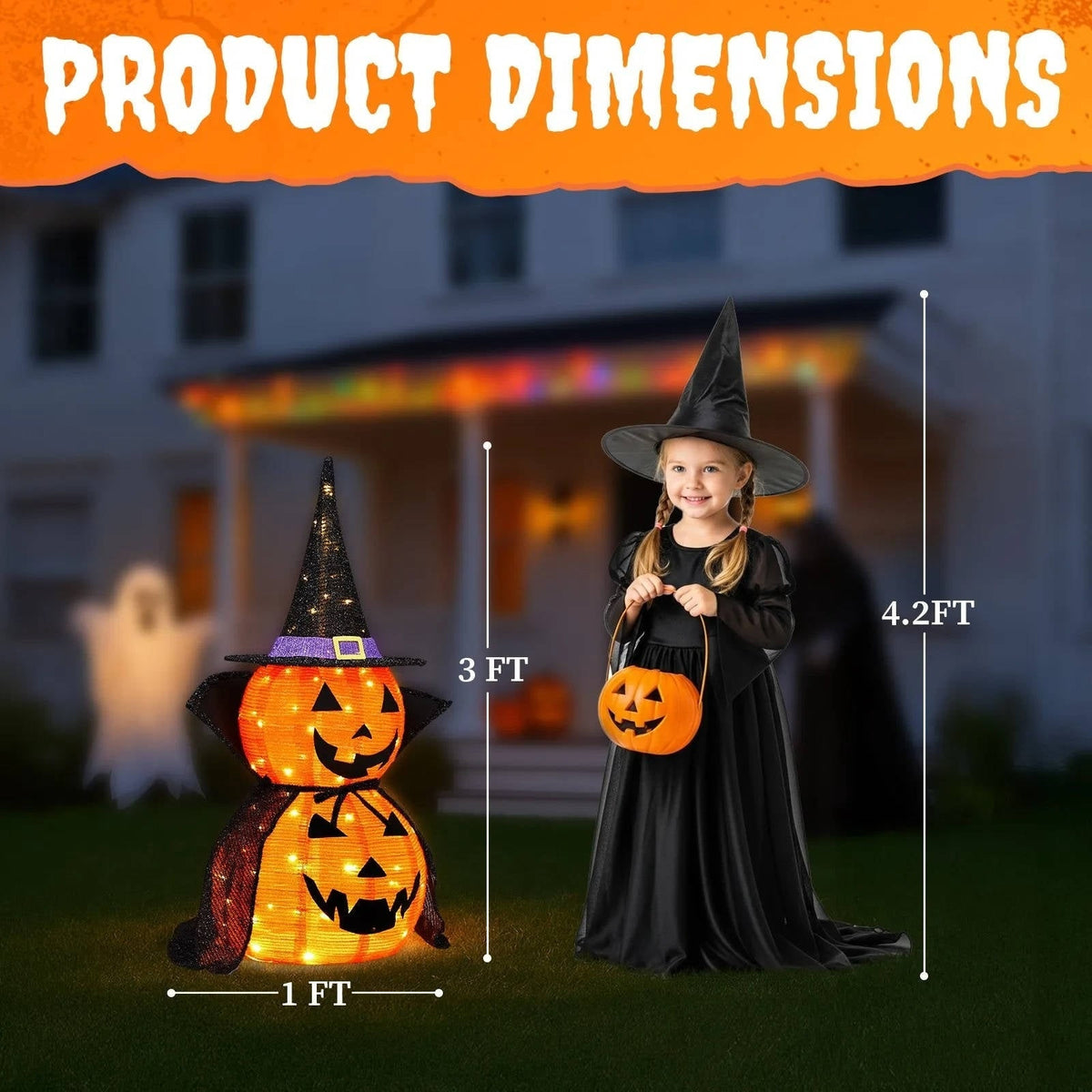 Halloween Pumpkin Decoration Lighted Witch Stacked Set For Outdoor Garden Decor Warm White Lights - Image 8