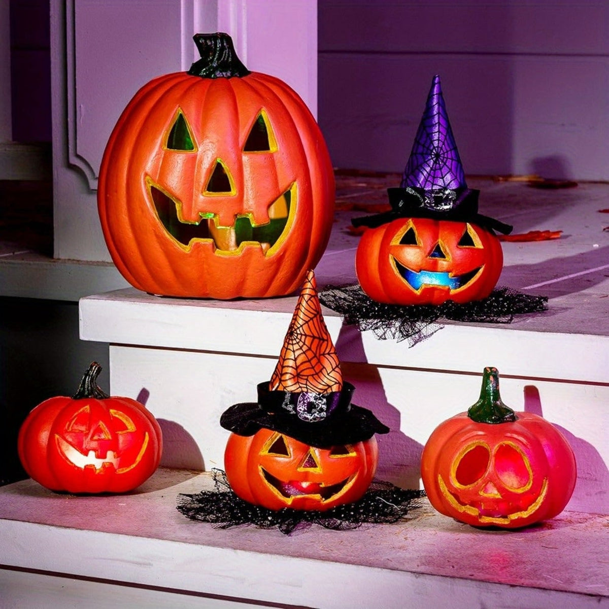 Halloween Pumpkin Light Up Pumpkins LED Jack O'lantern Collection Battery Operated Cord-Free Design Soft Spooky Glow Halloween Decor - Image 3