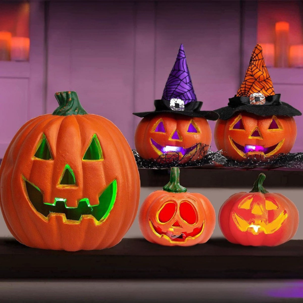 Halloween Pumpkin Light Up Pumpkins LED Jack O'lantern Collection Battery Operated Cord-Free Design Soft Spooky Glow Halloween Decor - Image 1