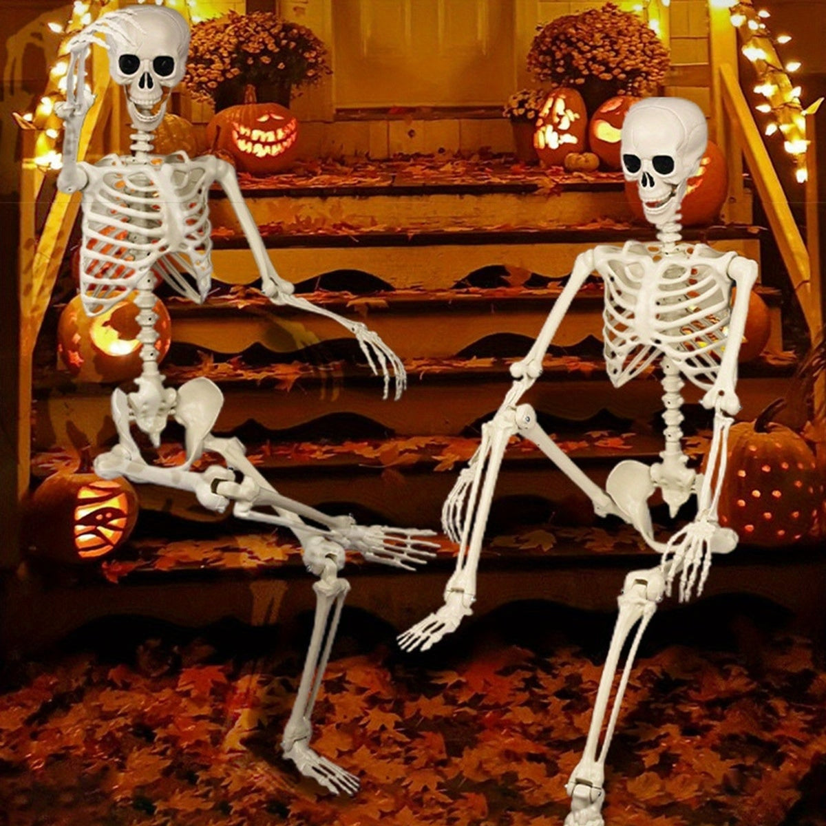 Halloween Skeleton Decor Life-size Posable Joint Decoration Plastic White Bone For Indoor Outdoor - Image 4