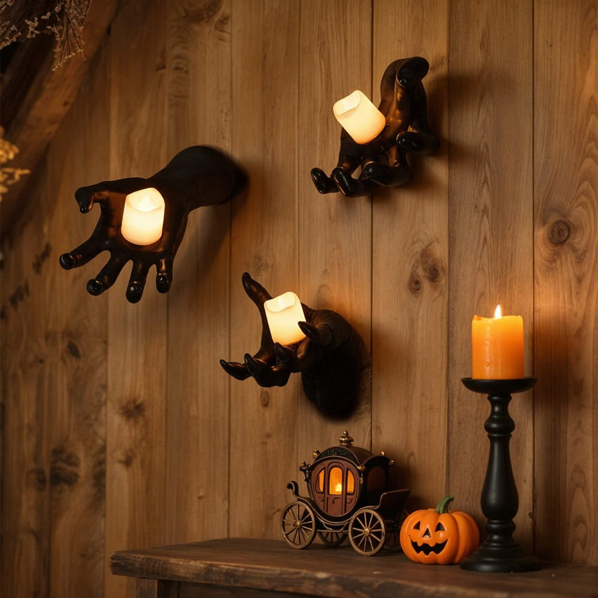 Halloween Wall Decoration Reaching Hand With Warm LED Candle Set For Decor - Image 4