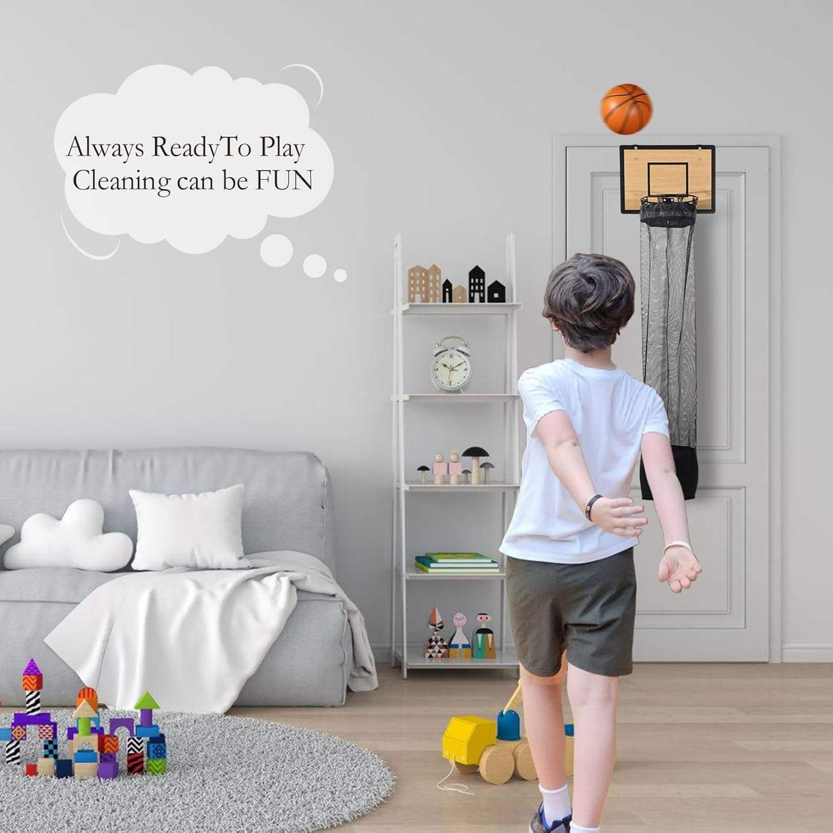 Hanging Storage Organizer With Basketball Hoop Design For Laundry And Toys - Image 6