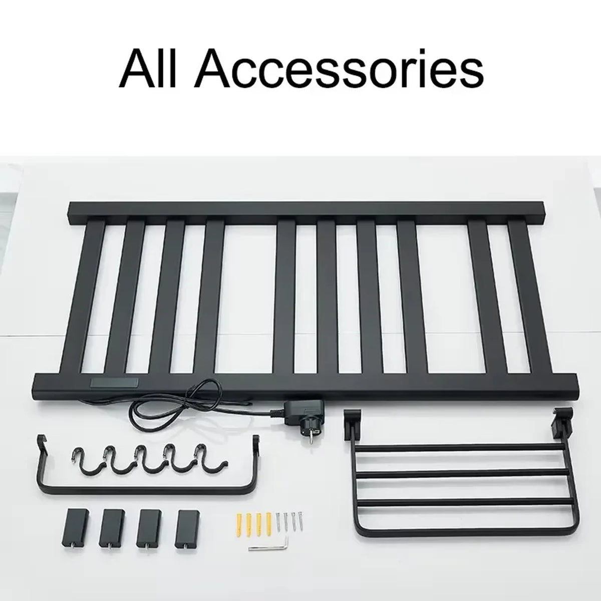 Heated Towel Rail Wall Mounted Electric Warmer With Top Storage Shelf And 5 Hooks Fast Heating - Image 6