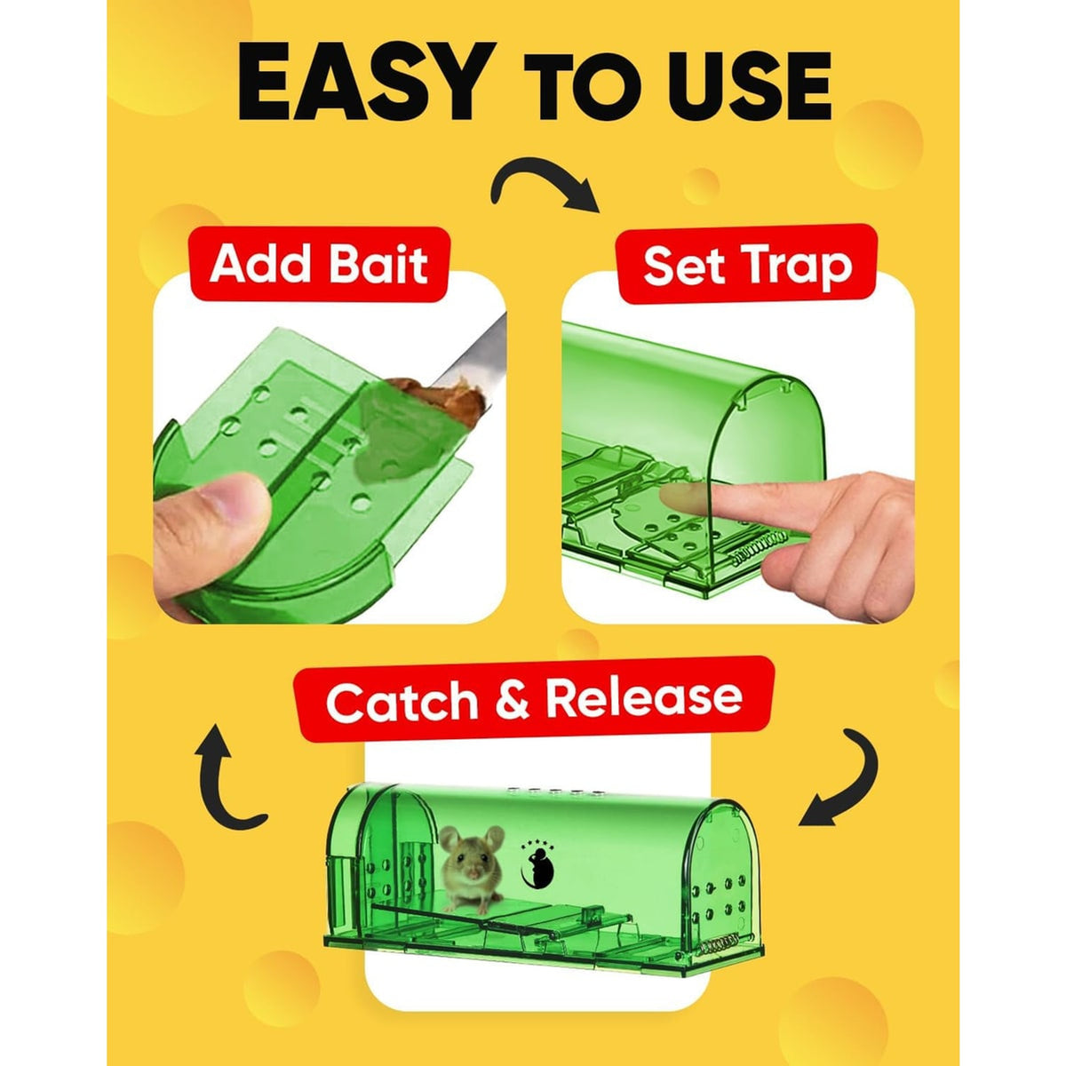 Humane Mouse Trap Live Catch Release Reusable Rodent 4 Pack Green Plastic - Image 5