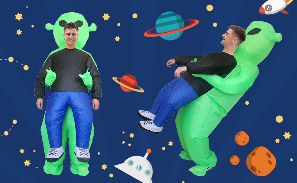 Inflatable Alien Costume For Halloween Full Body Green Suit With Carrying Illusion - Image 1