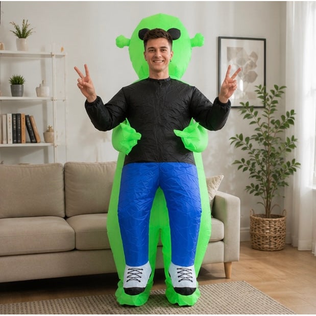 Inflatable Alien Costume For Halloween Full Body Green Suit With Carrying Illusion - Image 13