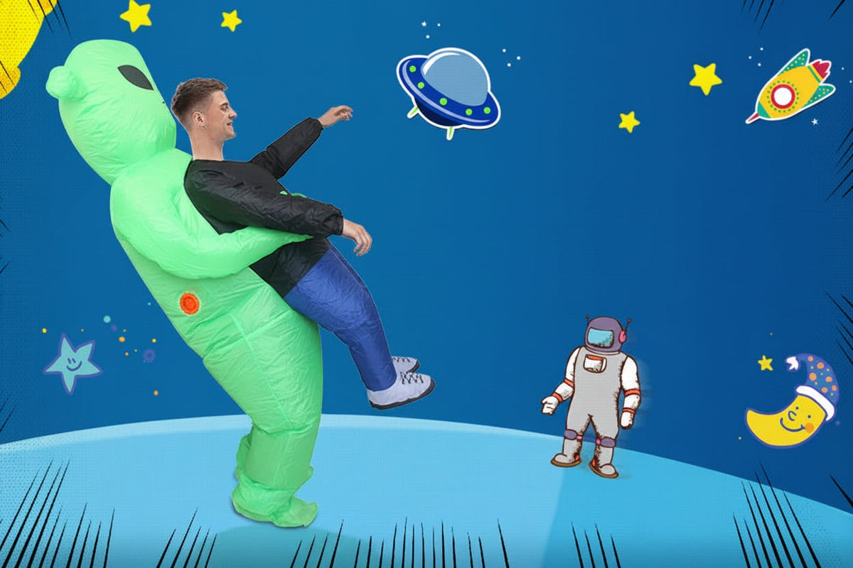 Inflatable Alien Costume For Halloween Full Body Green Suit With Carrying Illusion - Image 2