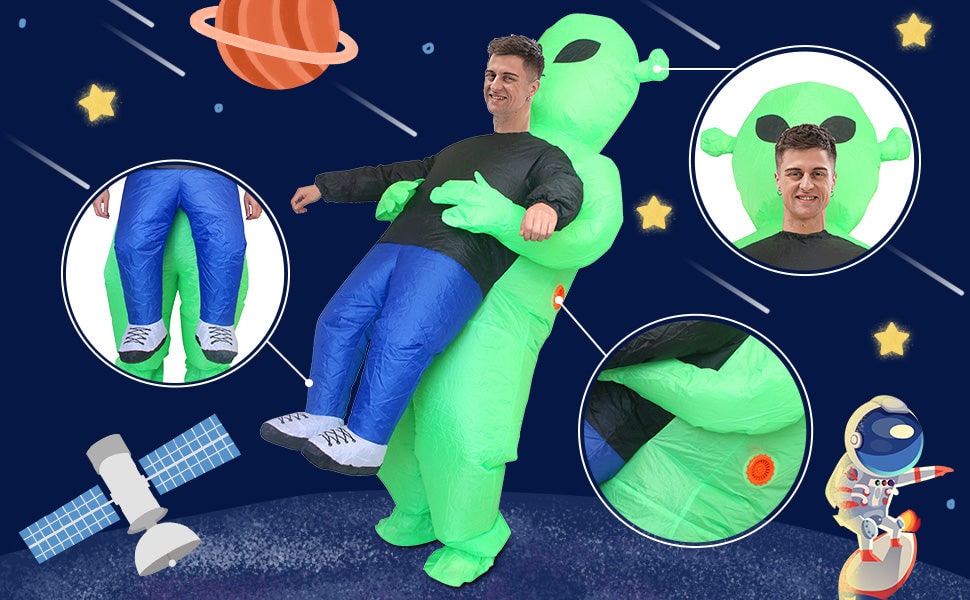 Inflatable Alien Costume For Halloween Full Body Green Suit With Carrying Illusion - Image 5