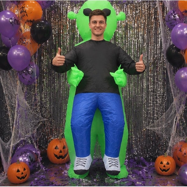 Inflatable Alien Costume For Halloween Full Body Green Suit With Carrying Illusion - Image 6