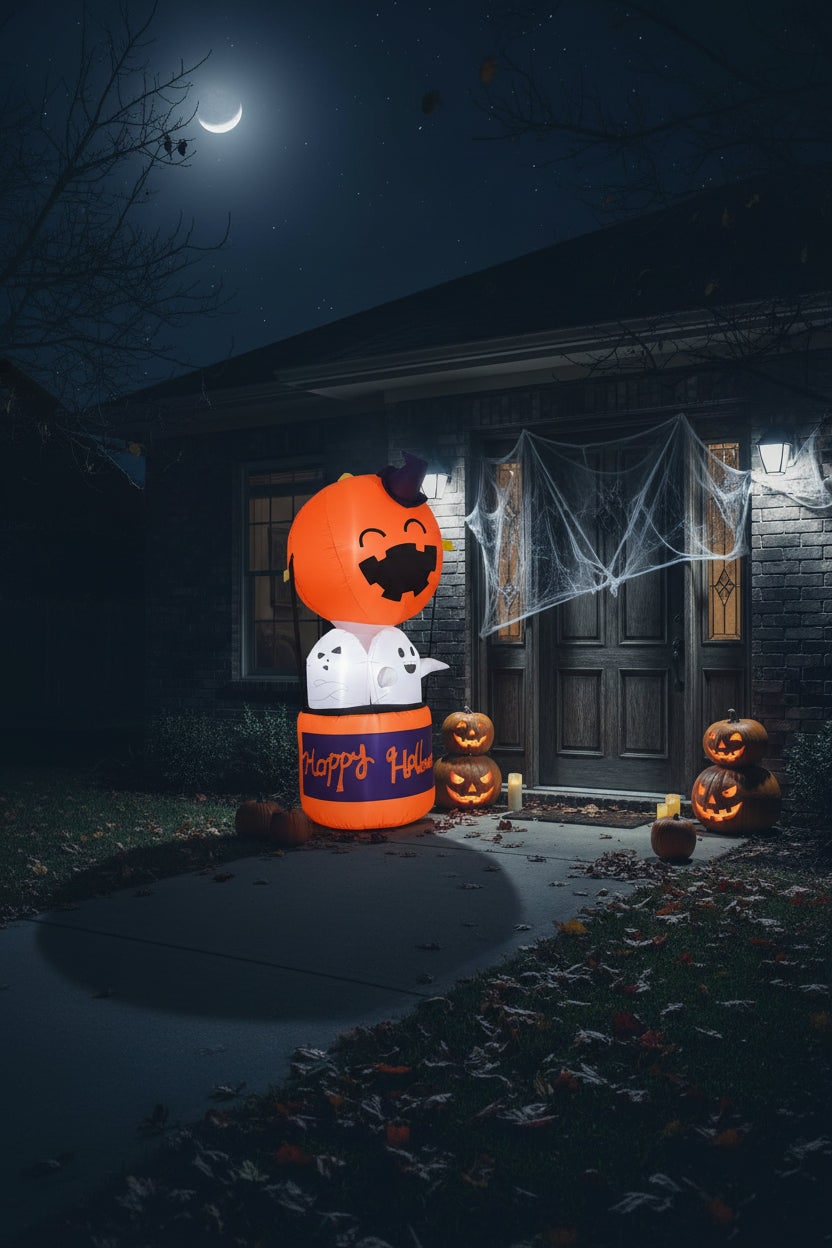 Inflatable Halloween Decoration Pumpkin And Ghosts In Basket Outdoor Yard Decor For Party - Image 2