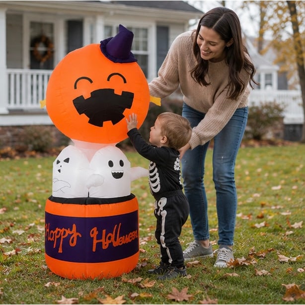 Inflatable Halloween Decoration Pumpkin And Ghosts In Basket Outdoor Yard Decor For Party - Image 8