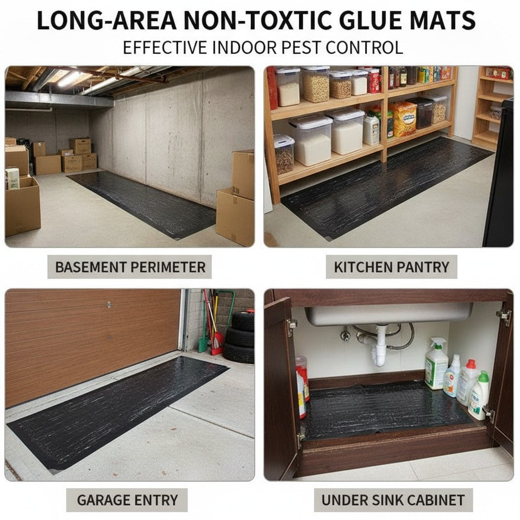 rodent glue trap board shown in multiple settings