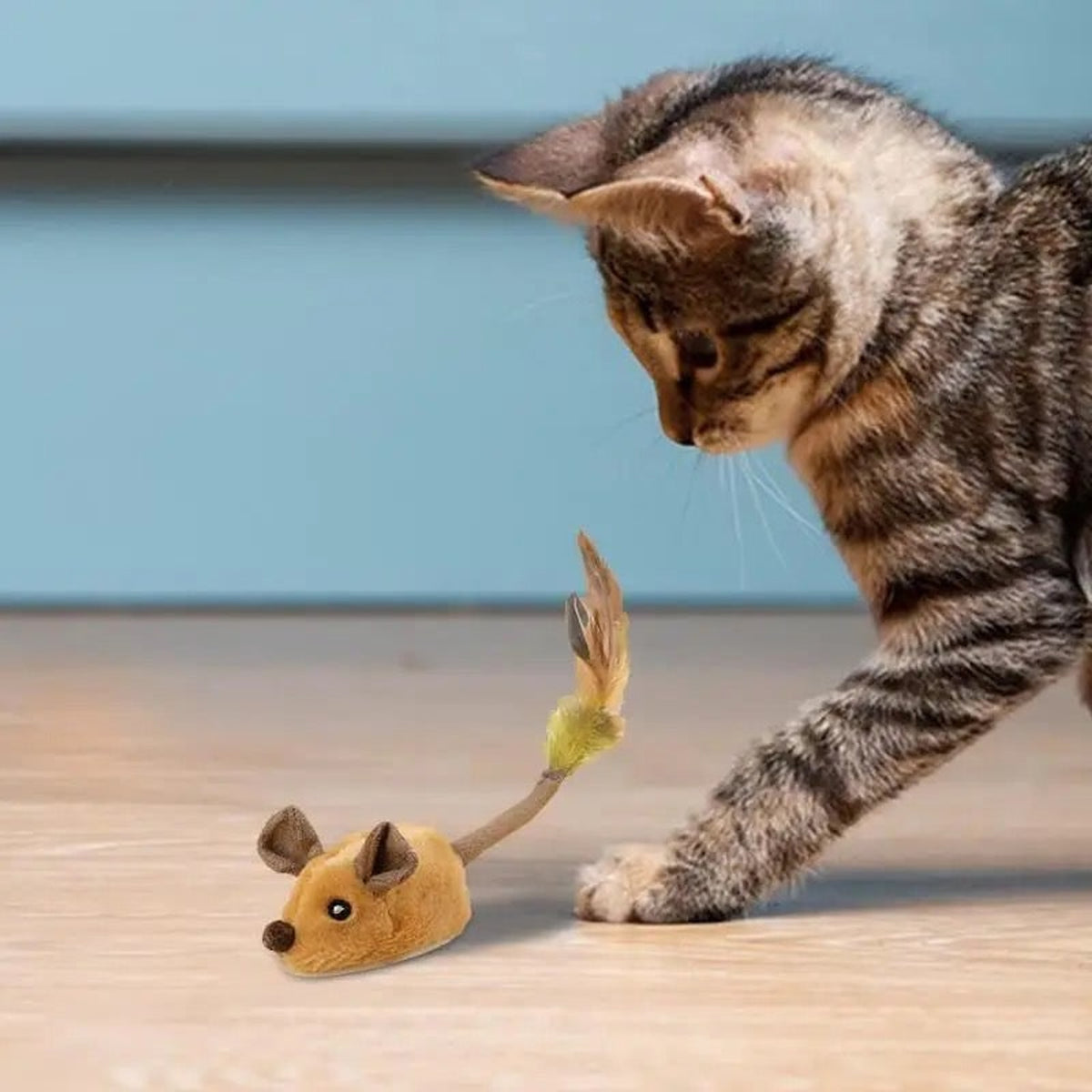 Interactive Cat Toy Mouse Plush Feather Tail Enrichment Play Set Two Pack - Image 1