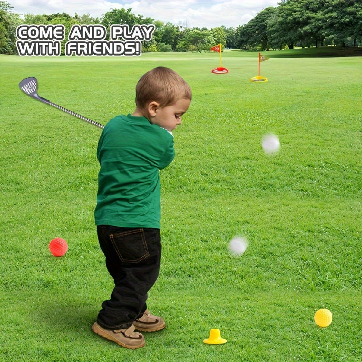 Kids Golf Clubs Toy Set With 3 3 Balls 2 Target Flags And 2 Tees For Childrens - Image 3