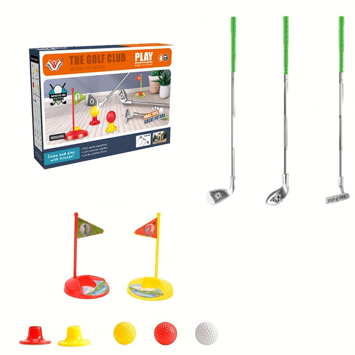 Kids Golf Clubs Toy Set With 3 3 Balls 2 Target Flags And 2 Tees For Childrens - Image 6