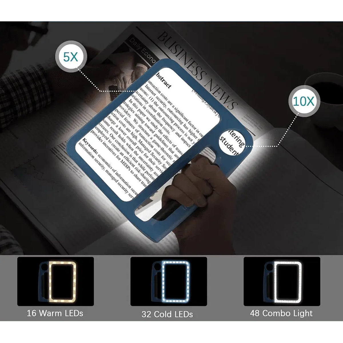 Magnifying Glass With Light Handheld Rectangular LED Lighted Plastic Dual Lens - Image 3