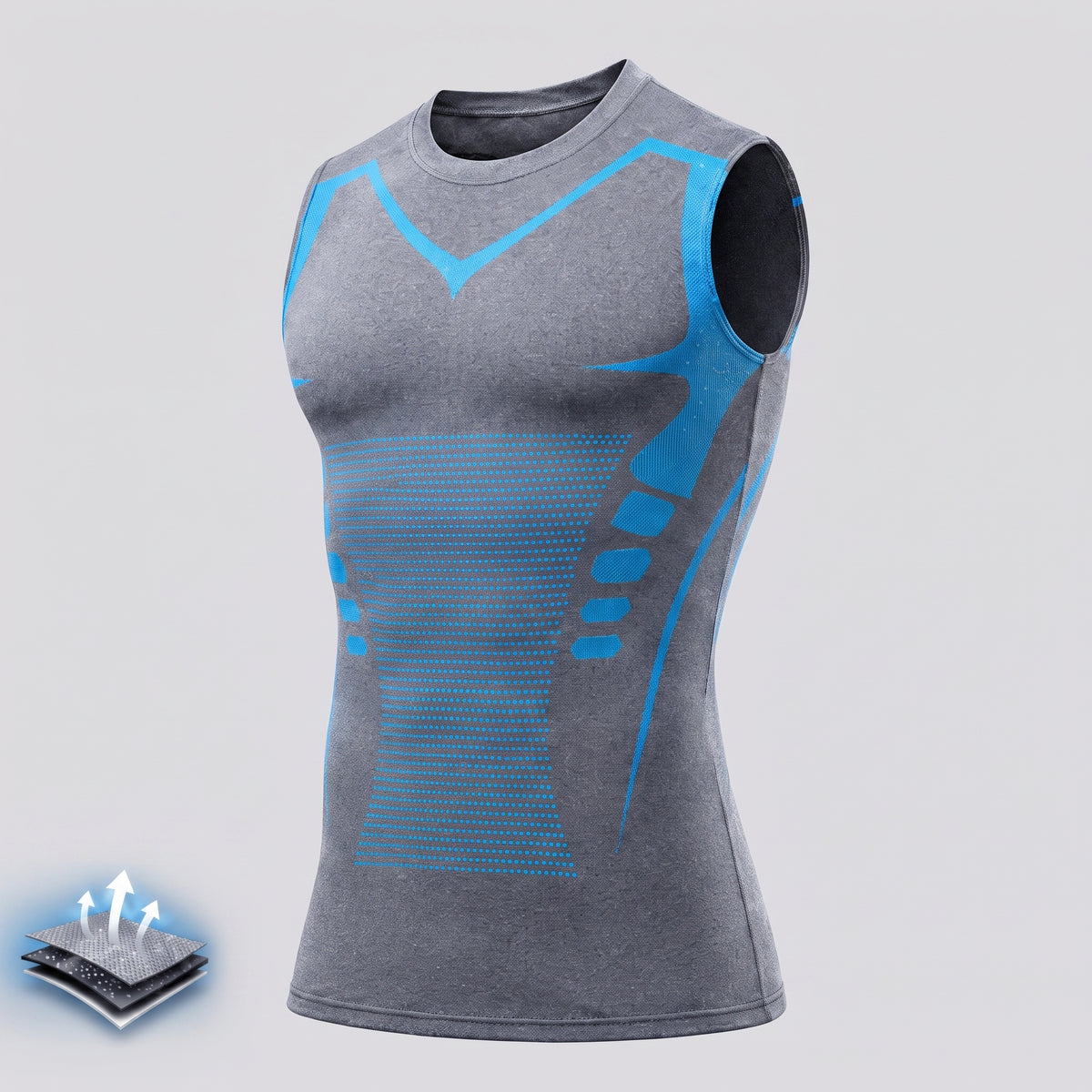 Men's Compression Tank Top Seamless Athletic Shirt With Blue Accents For Posture Support - Image 2