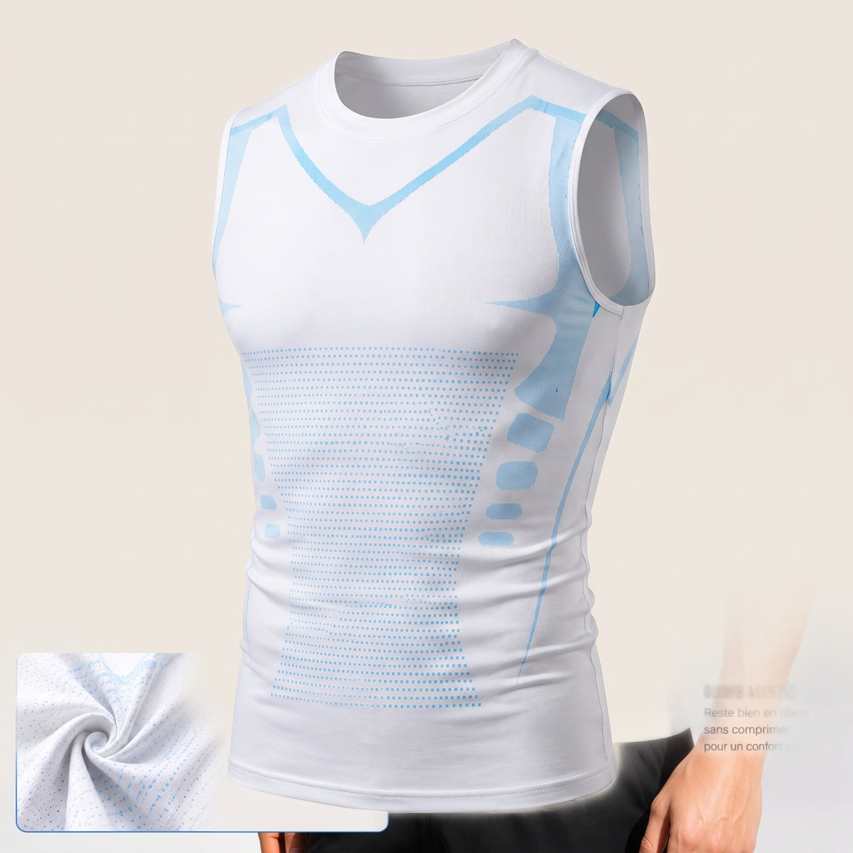 Men's Compression Tank Top Seamless Athletic Shirt With Blue Accents For Posture Support - Image 3