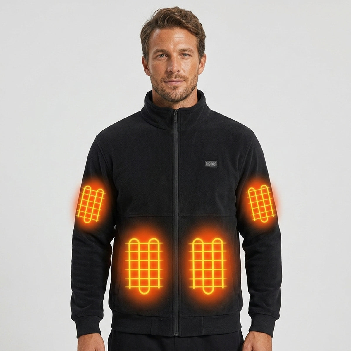 Men's Heated Fleece Jacket With Stand Collar Full Zip Design Seals In Heat And Blocks Wind - Image 1
