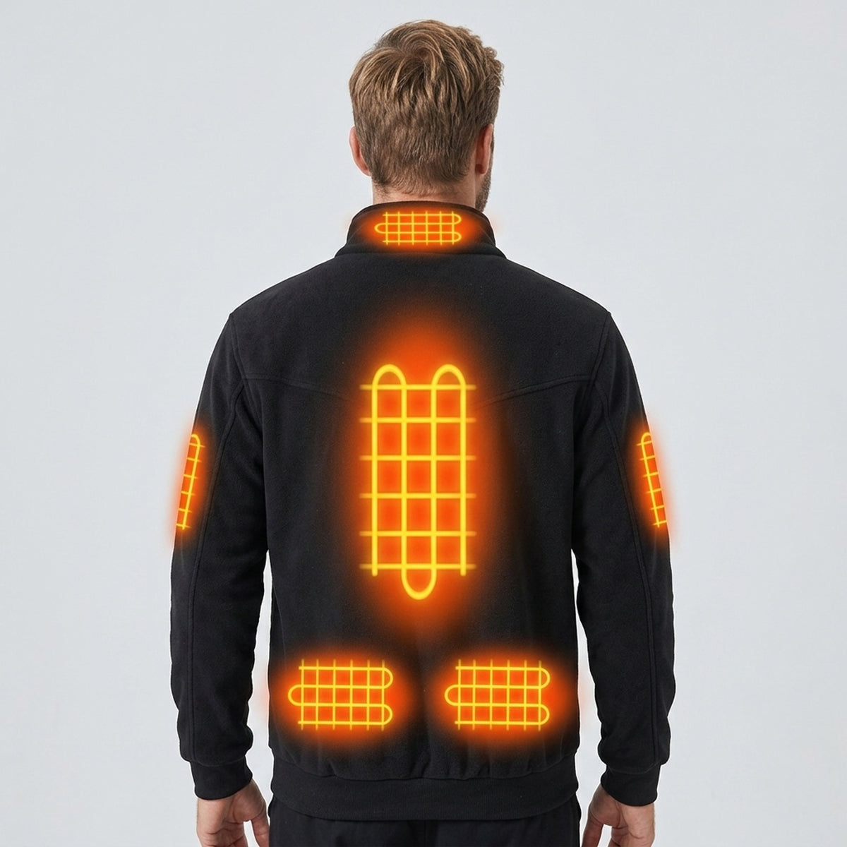 Men's Heated Fleece Jacket With Stand Collar Full Zip Design Seals In Heat And Blocks Wind - Image 2