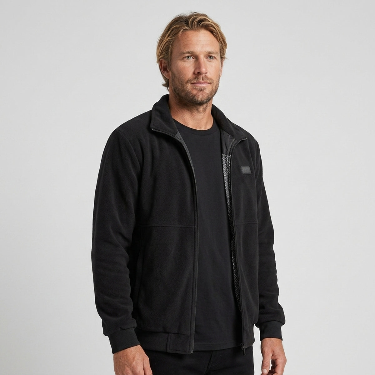 Men's Heated Fleece Jacket With Stand Collar Full Zip Design Seals In Heat And Blocks Wind - Image 3