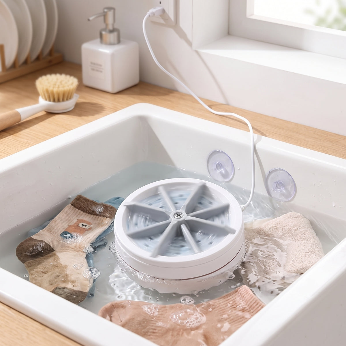 Mini Portable Washing Machine White USB Powered Delicates - in-use