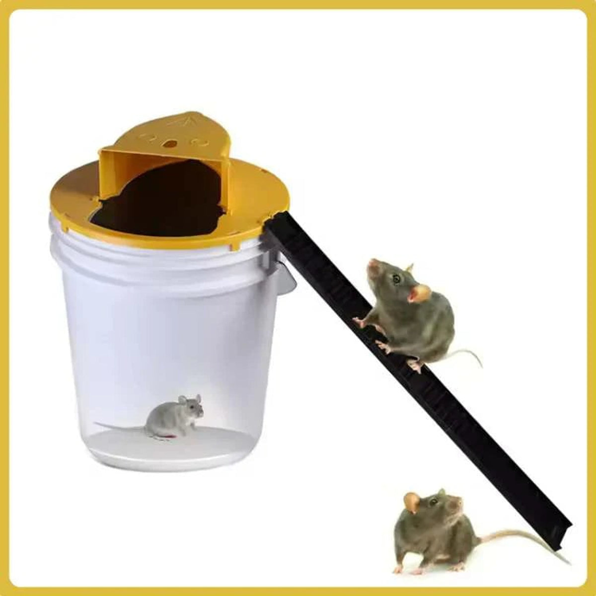Mouse Trap Bucket Lid Ramp Plastic Yellow Black Live Rodent Reusable Catch - Image 1