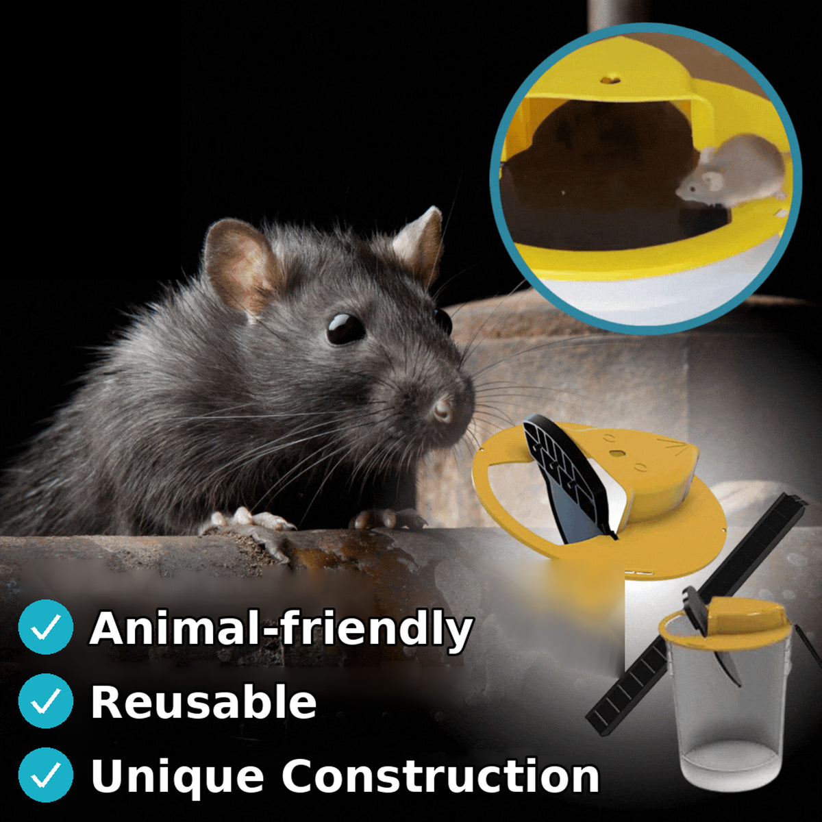 Mouse Trap Bucket Live Catch Release Rodent Plastic Yellow Black Humane Indoor - Image 1