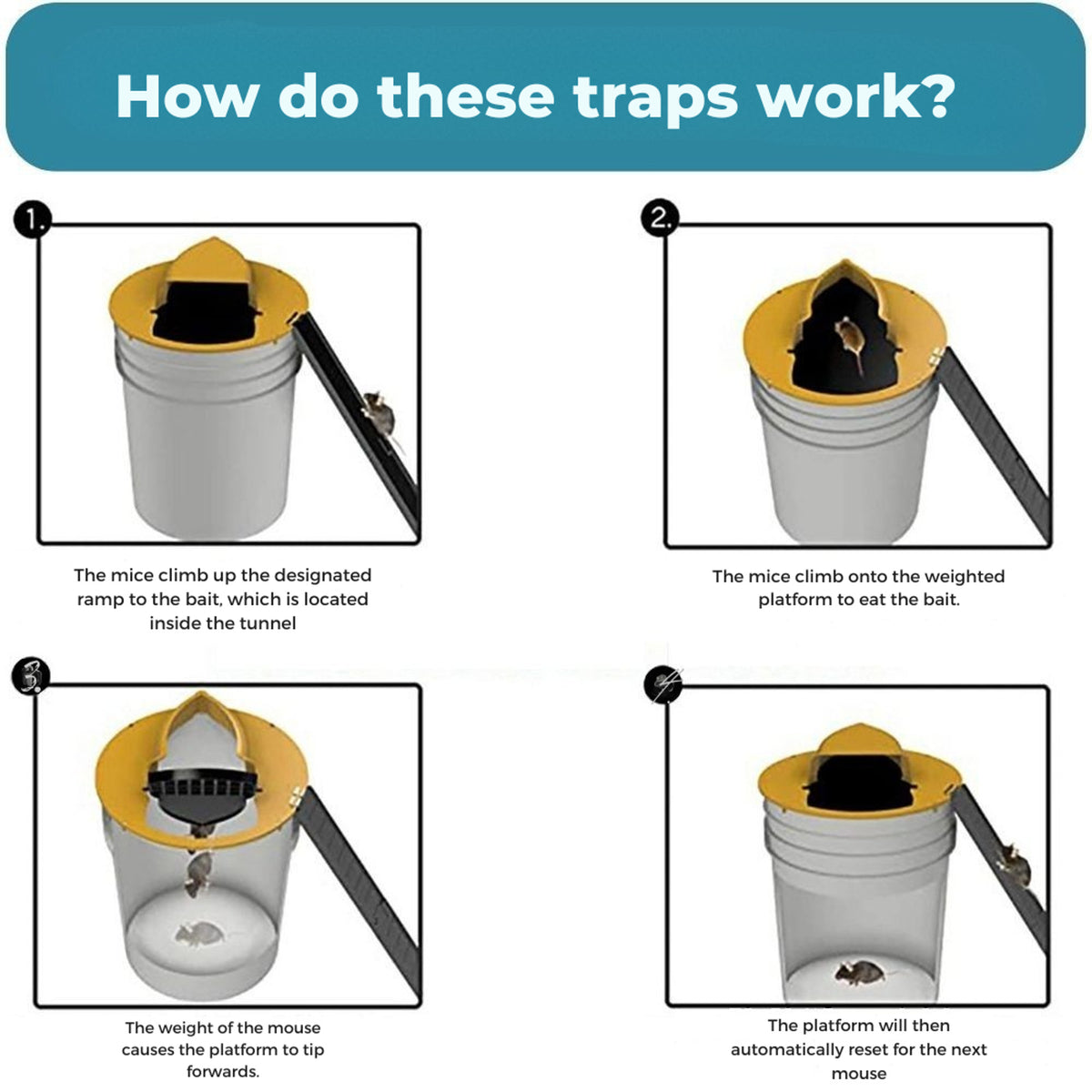 Mouse Trap Bucket Live Catch Release Rodent Plastic Yellow Black Humane Indoor - Image 3