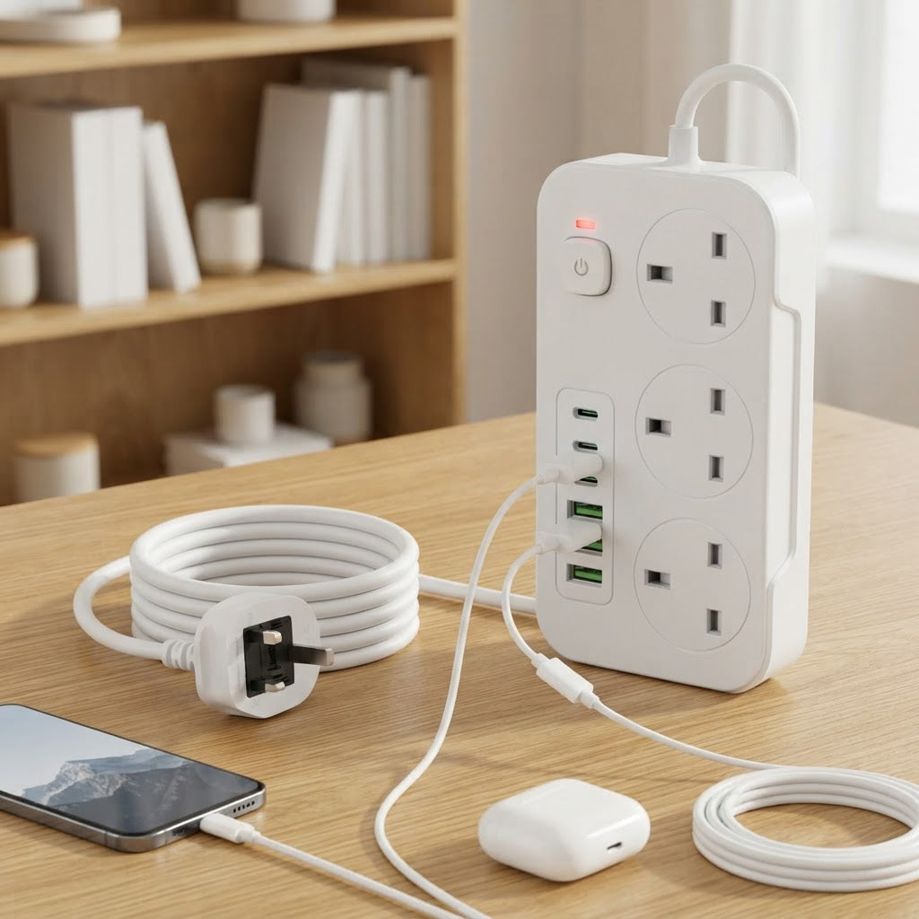 Power Strip With 3 AC Outlets And 6 USB Ports 6.6-Foot Extension Cable - Image 3