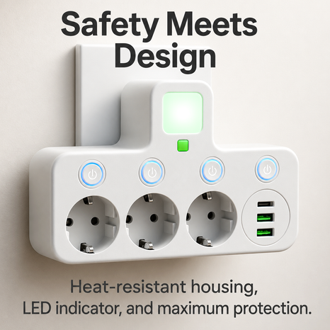 Power Strip With 3 Sockets Surge Protection USB & Type-C Child Safety - Image 6