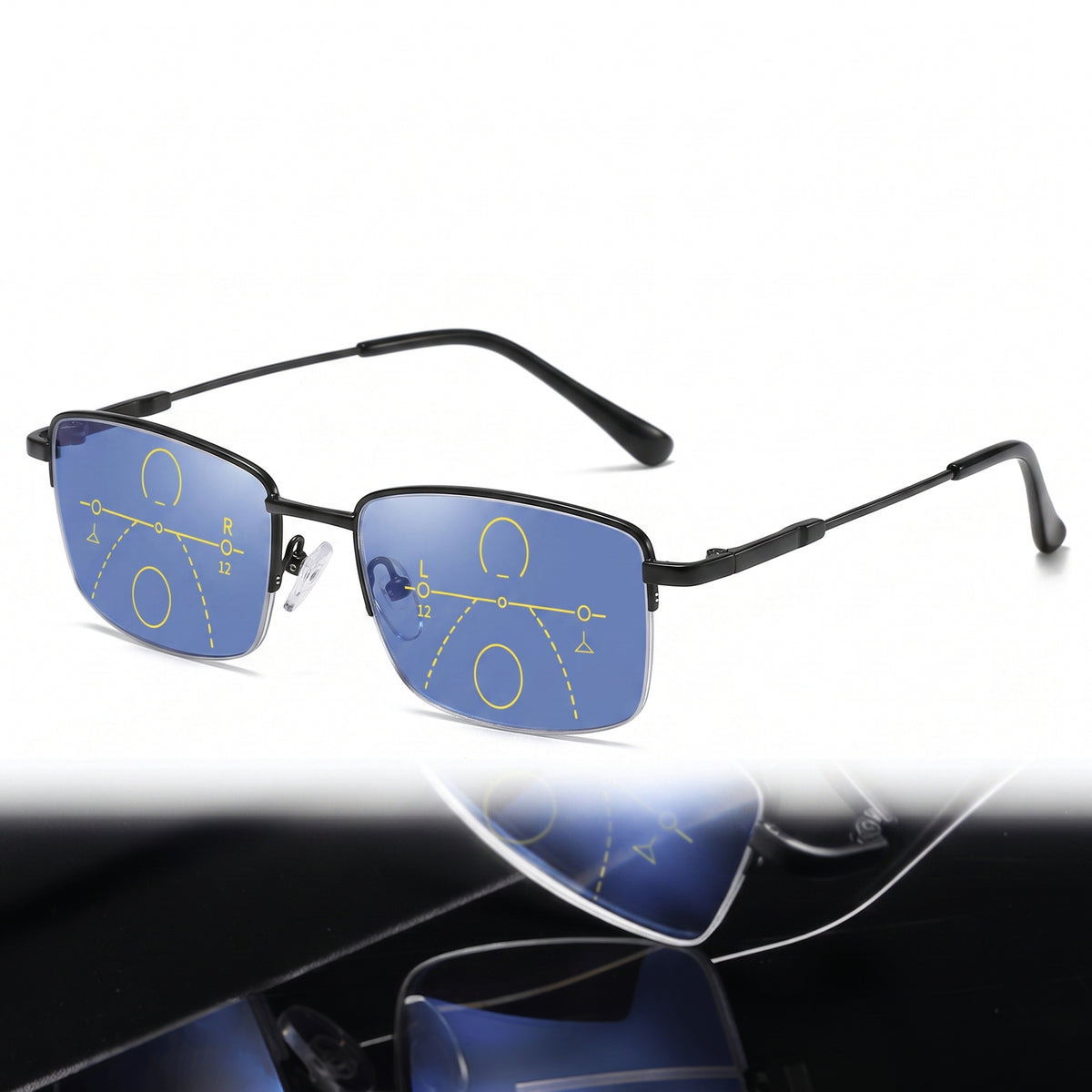 Progressive Reading Glasses Blue Light Blocking Half-Rim Titanium Multifocal Vision - Image 4