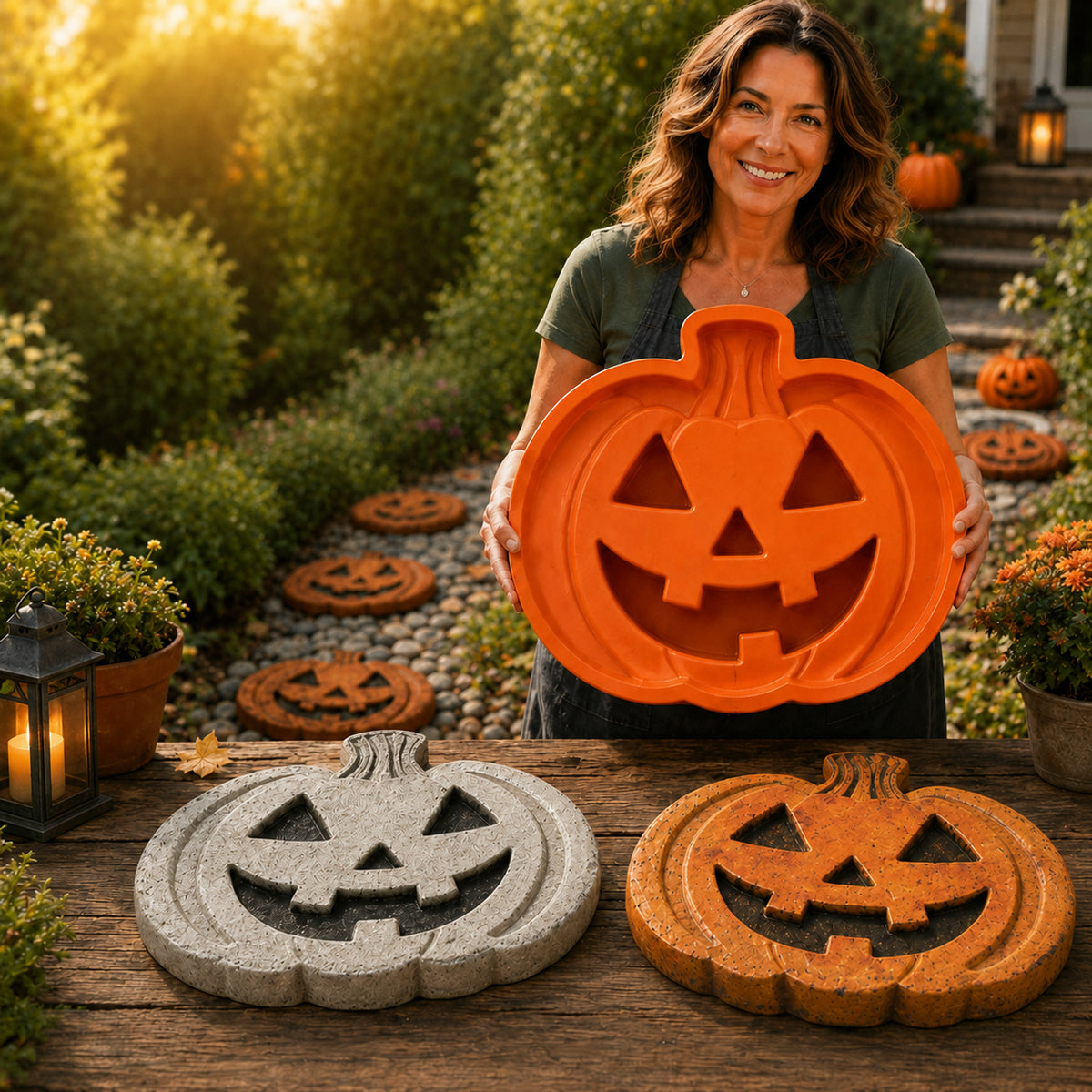 Pumpkin Mold Reusable Pumpkin Casting Mold For Concrete Stepping Stones Halloween Garden Decor With Flexible Construction And Washable Design - Image 2