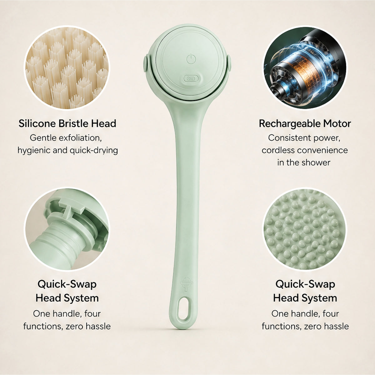 Rechargeable Electric Back Brush With 37.9cm Long Handle For Shower - Image 9