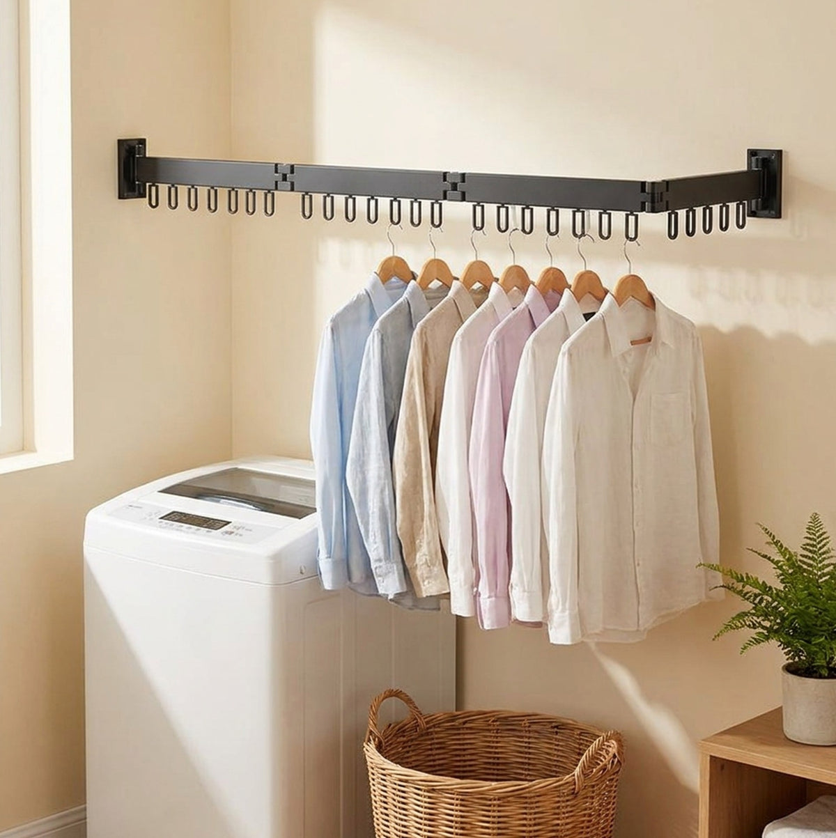Retractable Drying Rack With Folding Wall-Mount Hanger Extends For Drying Space That Disappears When You're Done - Image 17