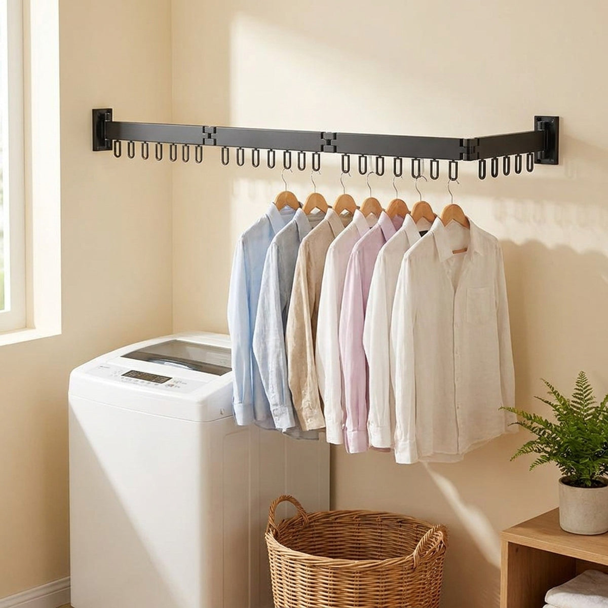 Retractable Drying Rack With Folding Wall-Mount Hanger Extends For Drying Space That Disappears When You're Done - Image 2