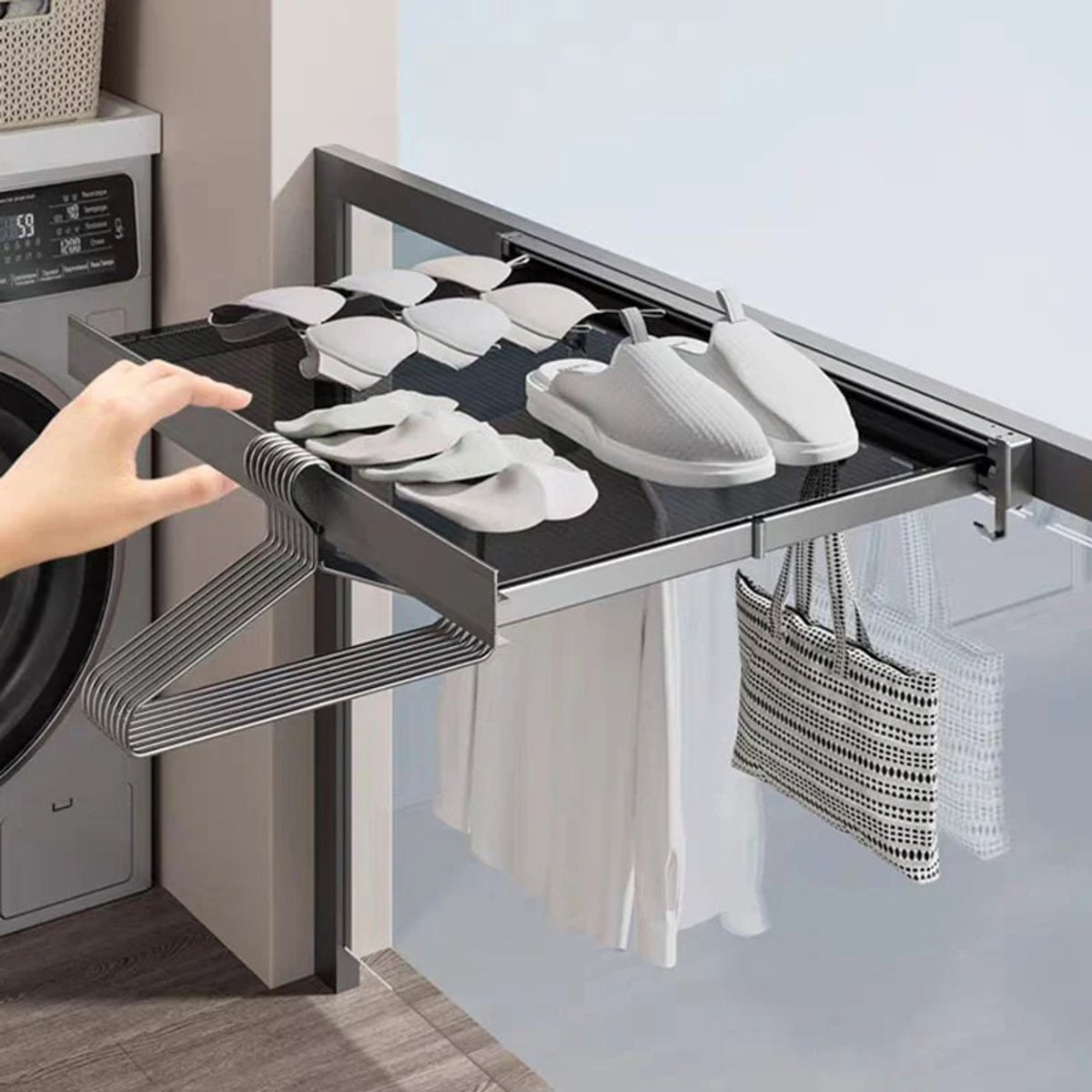 Retractable Storage Rack Invisible Space-Saving Drying Solution For Clothes Shoes And Towels With Maximize Space Minimize Clutter Design - Image 1