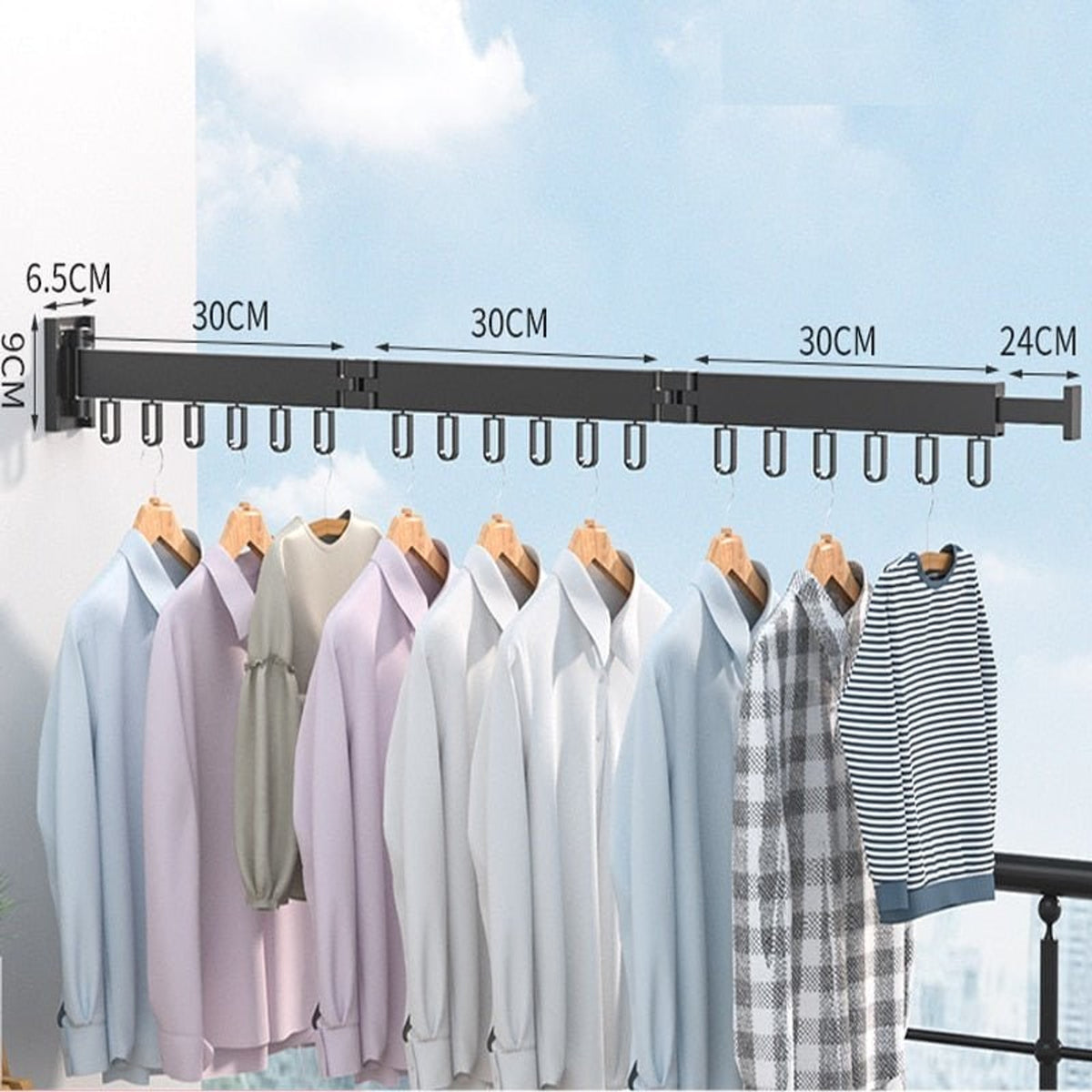 Retractable Wall Drying Rack Foldable Clothes Black Space Saving Garment - Image 8