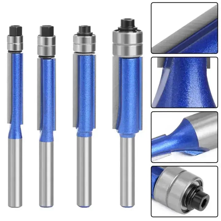 Router Bit Set Carbide Trimming 1 4 Shank Bearing Guide Flush Trim 4 Piece - Image 3